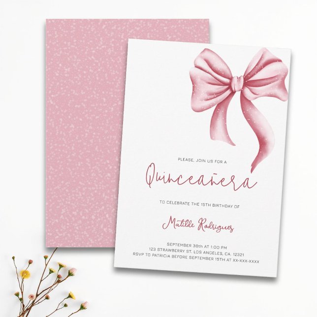 Cute Pink Bow Girly Quinceanera Birthday Invitation (Creator Uploaded)
