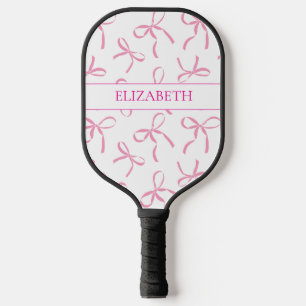 Cute Pink Bow Girly with Name  Pickleball Paddle