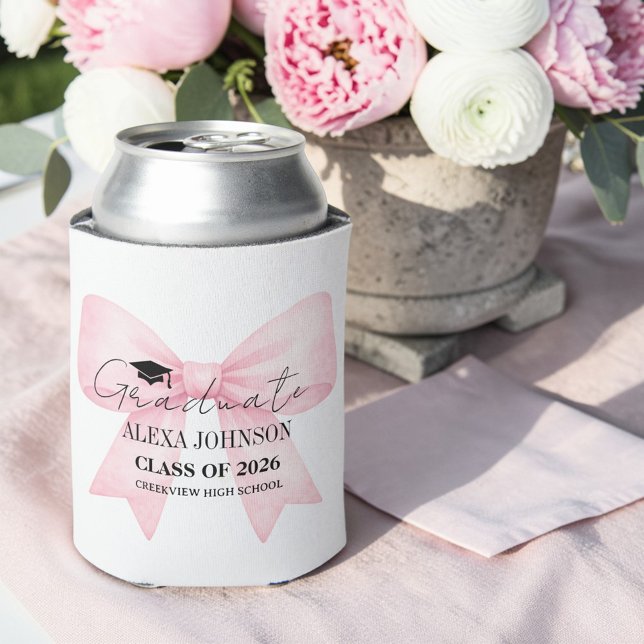 Cute Pink Bow Graduation Cap Graduate Can Cooler (Creator Uploaded)