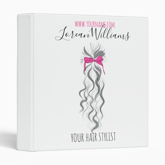 Cute Pink Bow Grey and White Braider Hair Styling  Binder (Front/Spine)