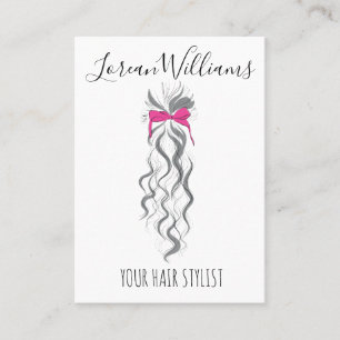 Cute Pink Bow Grey and White Braider Hair Styling  Business Card