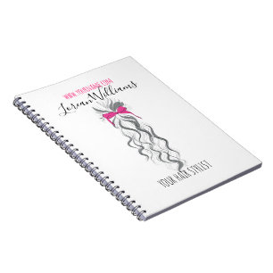 Cute Pink Bow Grey and White Braider Hair Styling Notebook