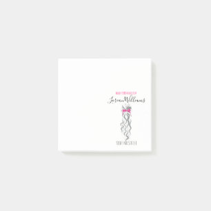 Cute Pink Bow Grey and White Braider Hair Styling  Post-it Notes