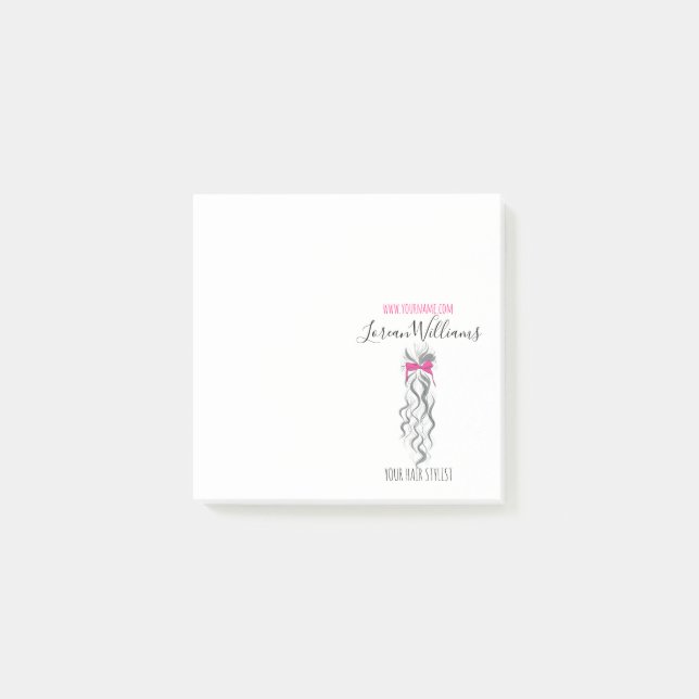 Cute Pink Bow Grey and White Braider Hair Styling  Post-it Notes (Front)