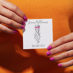 Cute Pink Bow Grey and White Braider Hair Styling  Square Business Card