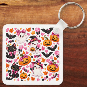Cute Pink Bow Halloween Ghost Sticker   Kawaii Wit Keychain