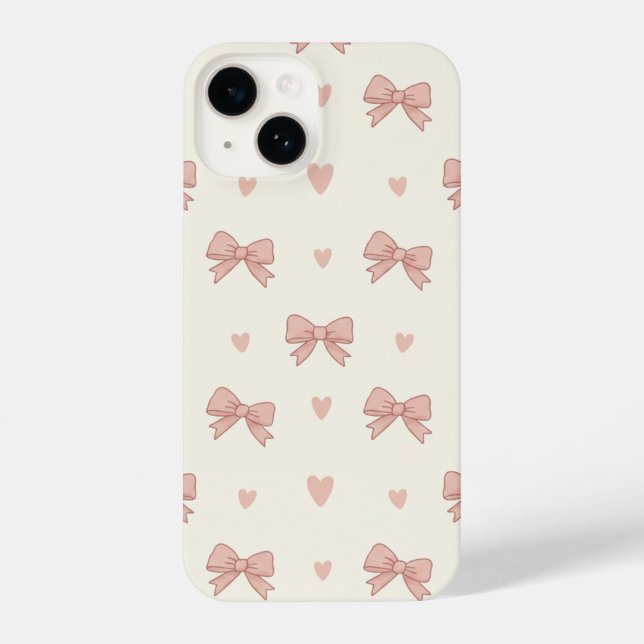 Cute Pink Bow & Heart Coquette AestheticPhone Case (Back)
