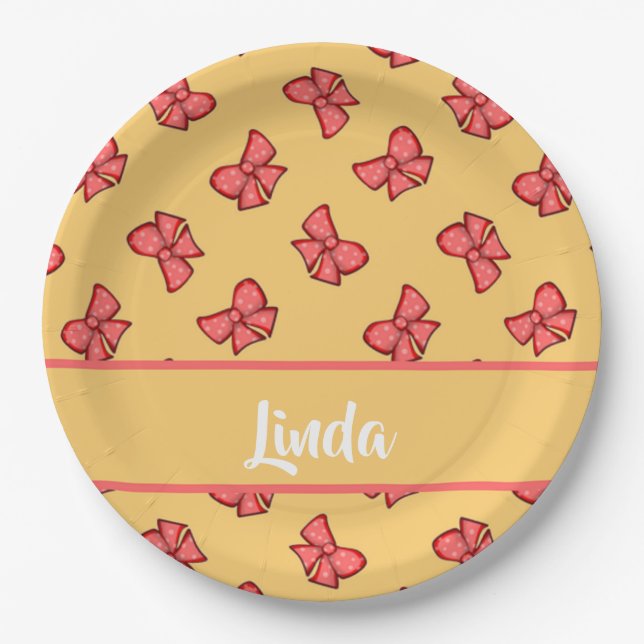 Cute pink bow knot pattern paper plate (Front)