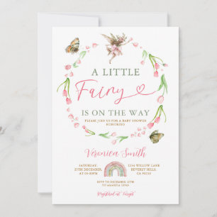 Cute Pink Bow Little Fairy Wildflowers Baby Shower Invitation