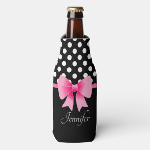 Cute Pink Bow Name Bottle Cooler