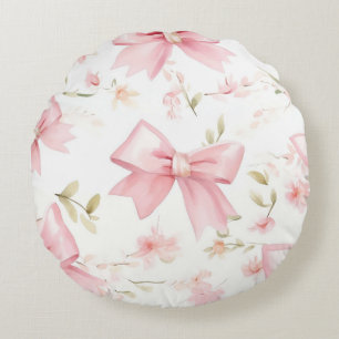 Cute pink bow pattern girls round pillow