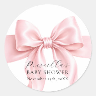 Cute Pink Bow Ribbon Girl Baby Shower Classic Round Sticker