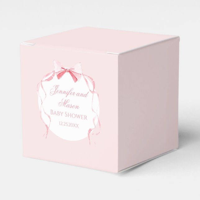 Cute pink bow ribbon preppy boho baby girl shower favor box (Front Side)