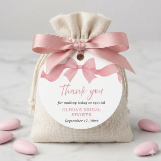 Cute Pink Bow She's Tying the Knot Bridal Shower Favour Tags