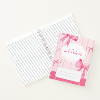 Cute Pink Bow Spiral Notebook | Coquette School 