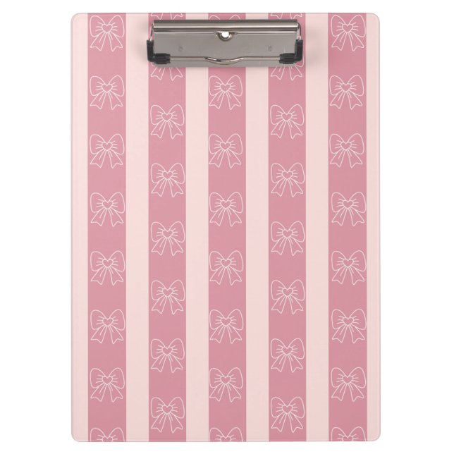 Cute Pink Bow Stripe Pattern – Girly Aesthetic Clipboard (Front)