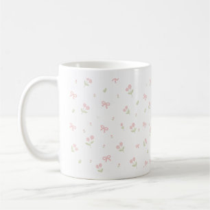 Cute Pink Bow & Tulip Seamless Pattern   Coquette  Coffee Mug