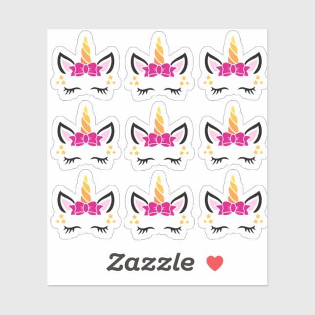 Cute Pink Bow Unicorn Stickers (Sheet)