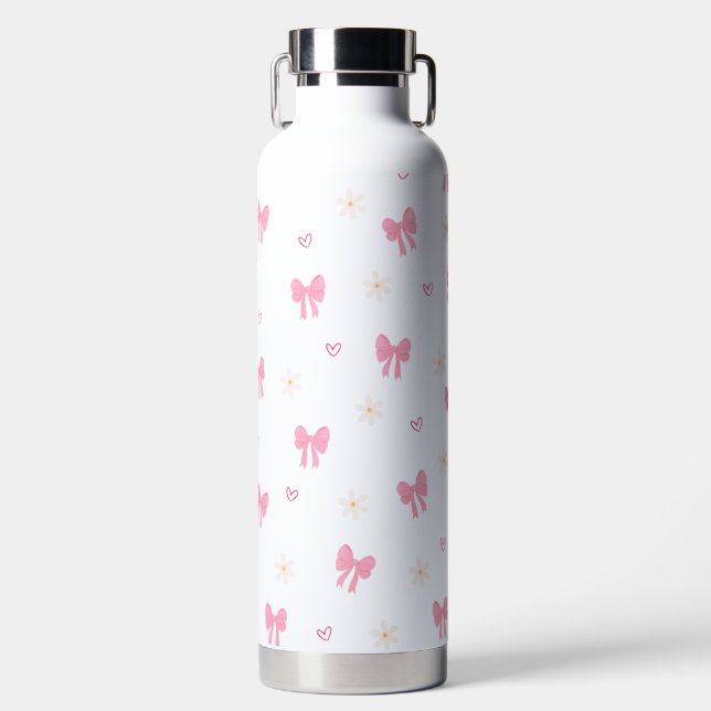 Cute Pink Bows Aesthetic Water Bottle (Front)