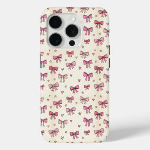 Cute Pink Bows Hearts Stars Coquette Pattern iPhone 15 Pro Case