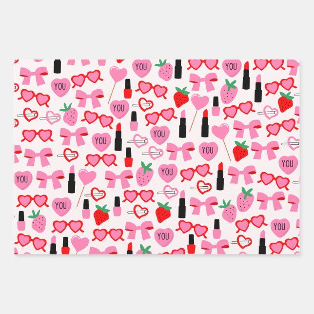 Cute Pink Bows Wrapping Paper (Front)