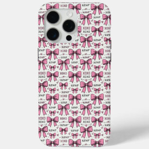 Cute Pink Bows XOXO Doodle Coquette Pattern iPhone 15 Pro Max Case
