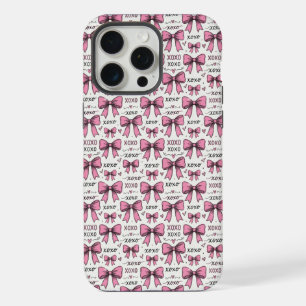 Cute Pink Bows XOXO Doodle Coquette Pattern iPhone 15 Pro Max Case
