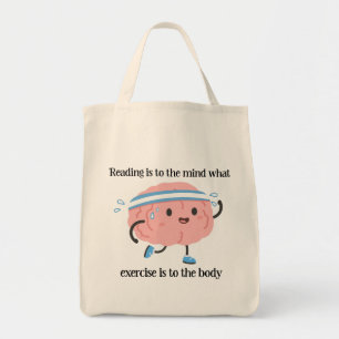 Cute Pink Brain Reading Exercise Blue Book Lover Tote Bag