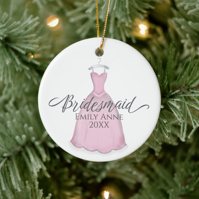 Cute Pink Bridesmaid Whimsical Wedding Gown  Ceramic Ornament (Tree)
