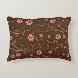 Cute Pink & Brown Delicate Floral Pattern Decorative Pillow