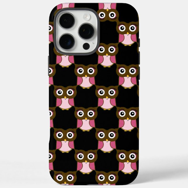 Cute Pink & Brown Owl Pattern Choose Colour Case-Mate iPhone Case (Back)