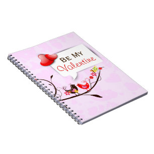 Cute Pink Brown & Red Valentines Love Birds Notebook