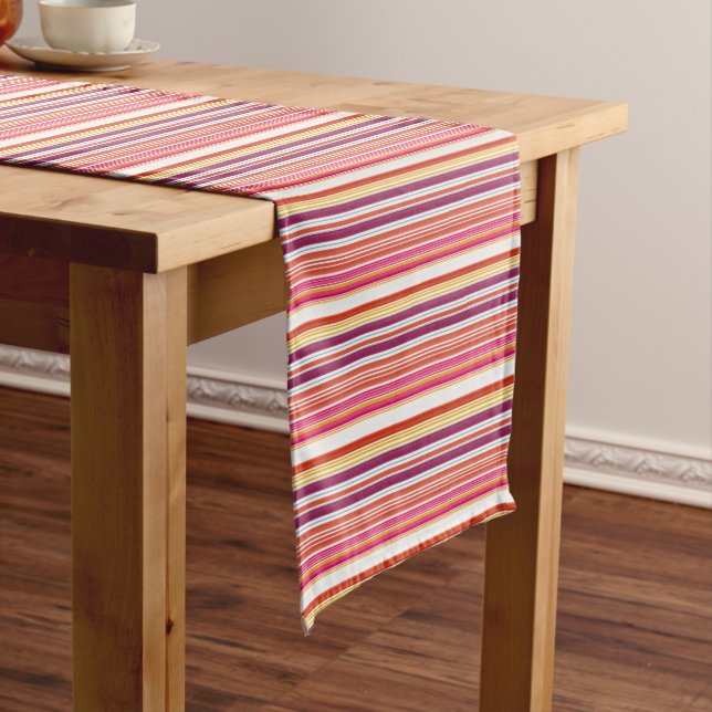 Cute pink brown stripes short table runner (In Situ)