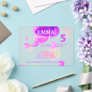 Cute Pink Bubbles Kids Birthday Party Acrylic Invitations