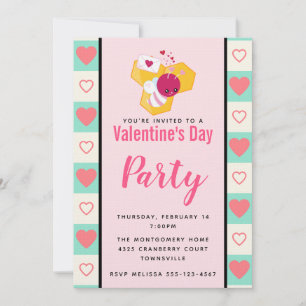 Cute Pink Bumble Bee Valentine's Party Invitation
