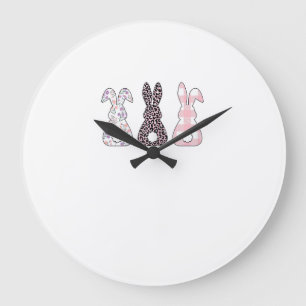Cute Pink Bunnies Happy Easter Bunny Women Girls T Large Clock