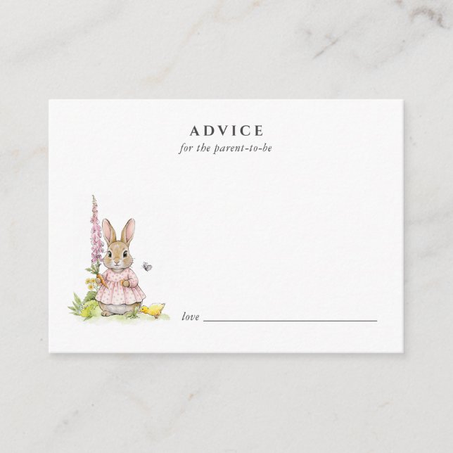 Cute Pink Bunny Baby Advice card (Front)