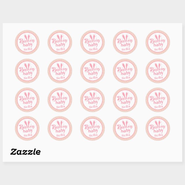 Cute Pink Bunny Baby Girl " Personalized Easter Classic Round Sticker (Sheet)