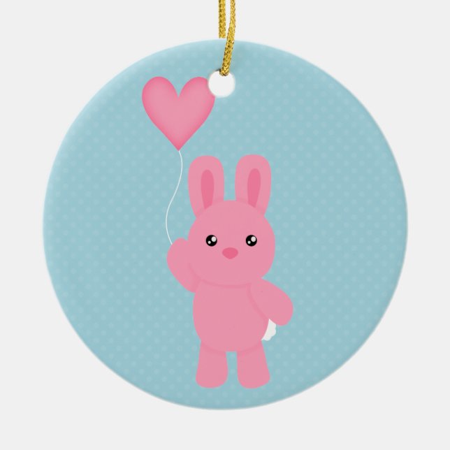 Cute Pink Bunny Ceramic Ornament (Front)