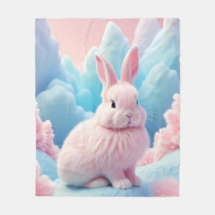 Cute Pink Bunny Cotton Candy Clouds Fleece Blanket