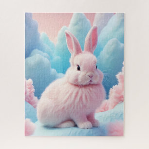 Cute Pink Bunny Cotton Candy Clouds Jigsaw Puzzle