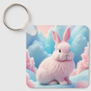 Cute Pink Bunny Cotton Candy Clouds Keychain