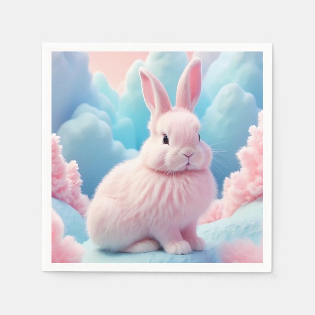 Cute Pink Bunny Cotton Candy Clouds Napkin (Front)