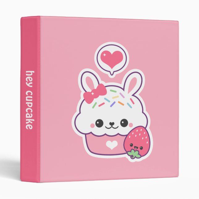 Cute Pink Bunny Cupcake Binder (Front/Spine)