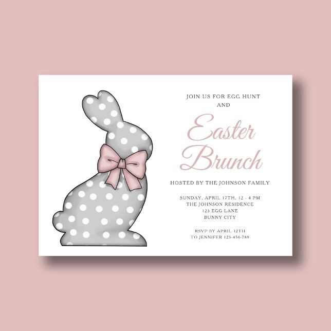 Cute Pink Bunny Easter Brunch Egg Hunt Invitation (Chic Pink Bunny Easter Brunch Invitation)