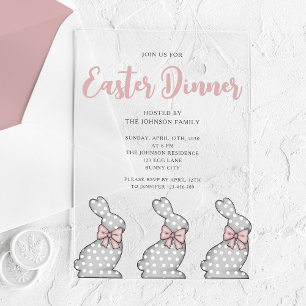 Cute Pink Bunny Easter Dinner Acrylic Invitations
