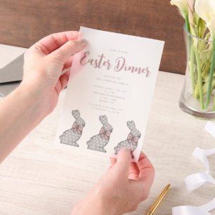 Cute Pink Bunny Easter Dinner Vellum Invitations