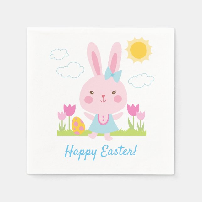 Cute Pink Bunny Easter Napkin (Front)
