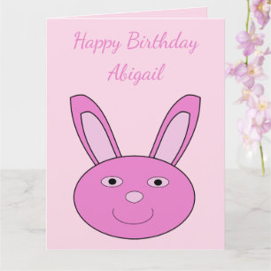 Cute Pink Bunny Face Spring Custom Birthday Card