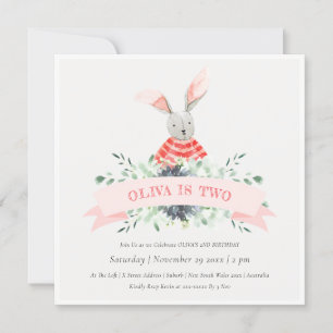 Cute Pink Bunny Foliage Any Age Birthday Invite
